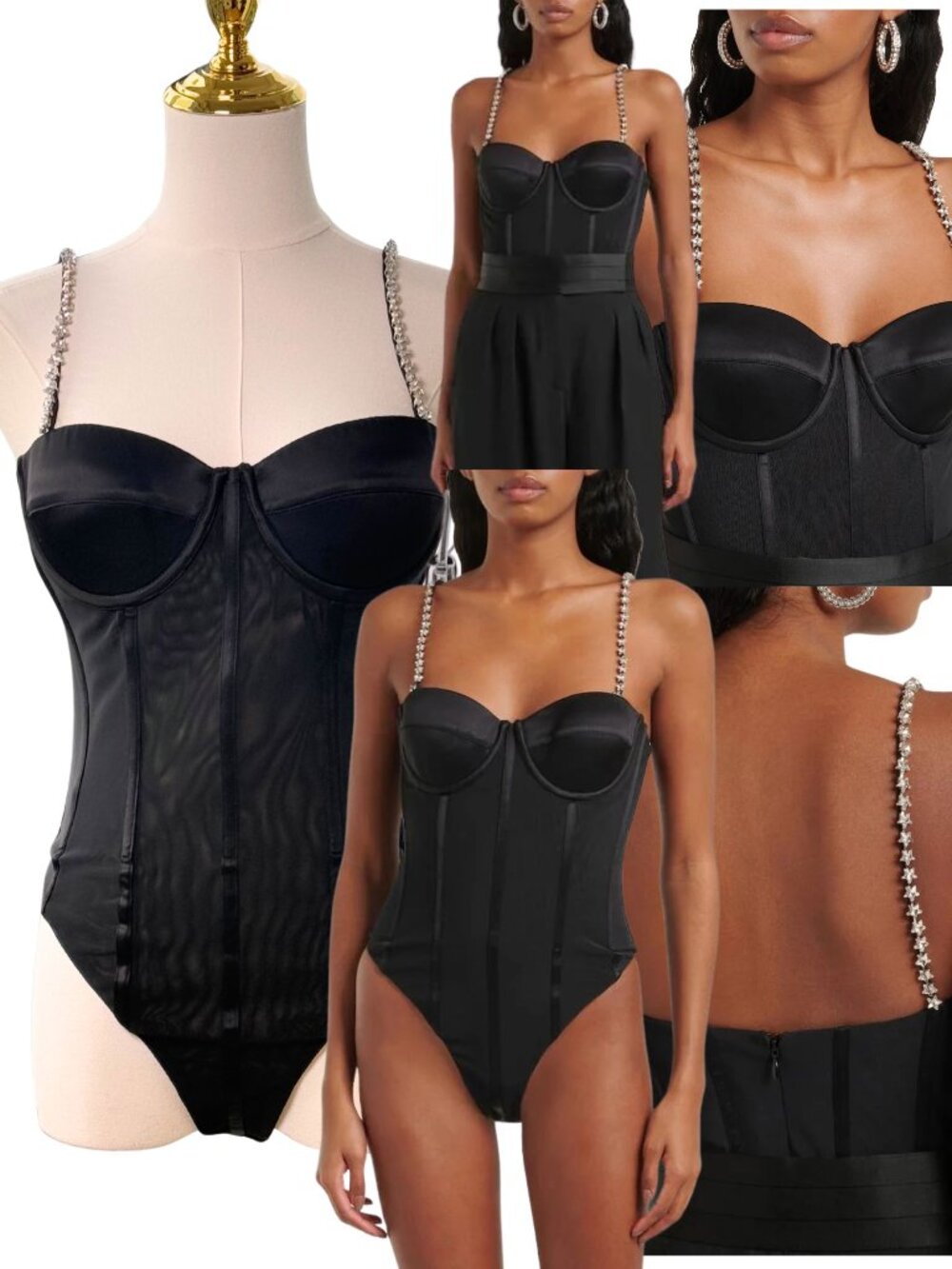 🆕 REBECCA VALLANCE 🧿 NWOT Eclipse Bodysuit, Black Mesh, Star Jewels, Sz US 4
